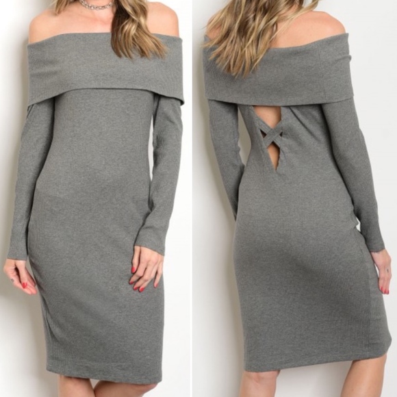 Trend Setter Diva Boutique Dresses & Skirts - Off Shoulder, ribbed Long Sleeve Midi Dress.